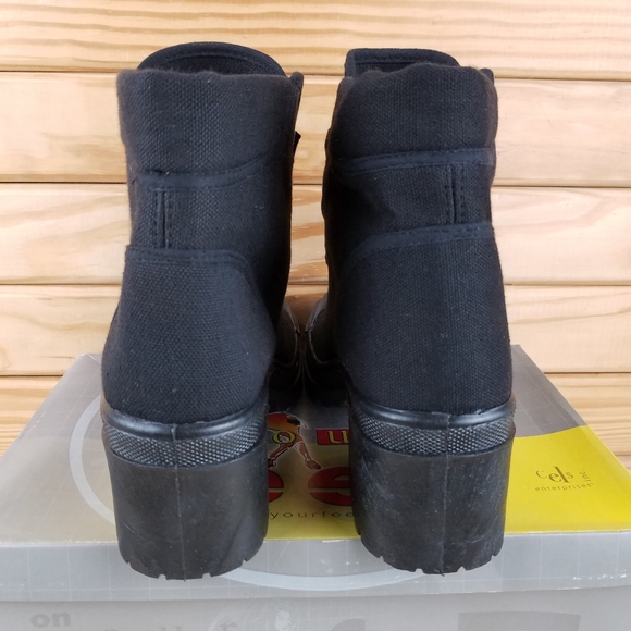 Black Canvas Combat Military Biker Moto Ankle Boots Heeled Lace up 8.5M NEW CL - Picture 4 of 9